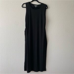 Neiman Marcus Black Overlay Stretchy Midi Dress Size L Lagen Look.